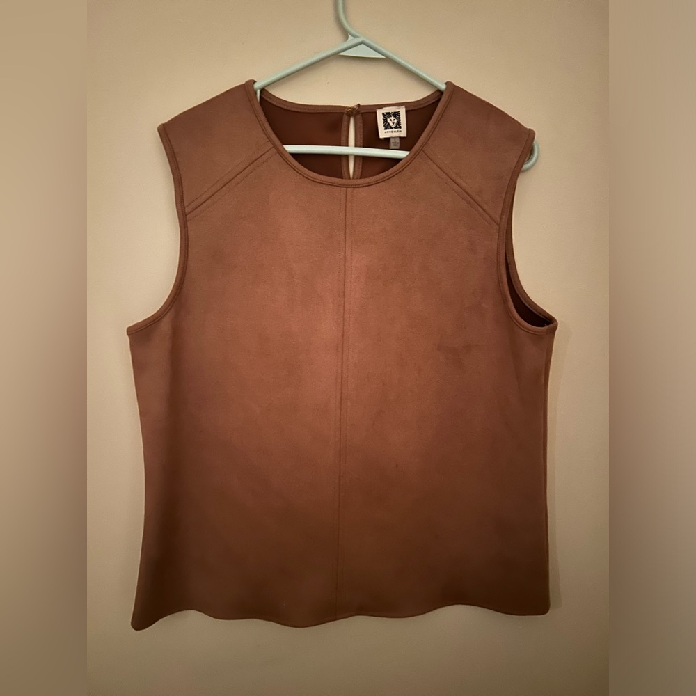 Anne Klein Faux Suede Brown Sleeveless Top